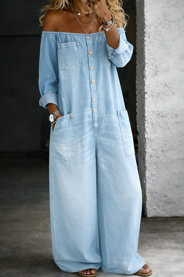 Elena | Women's Wide Leg Denim Jumpsuit 5