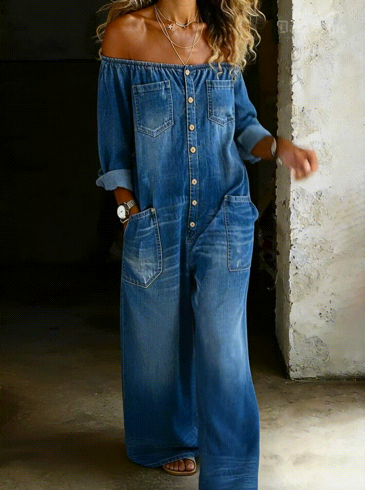 Elena | Women's Wide Leg Denim Jumpsuit 6
