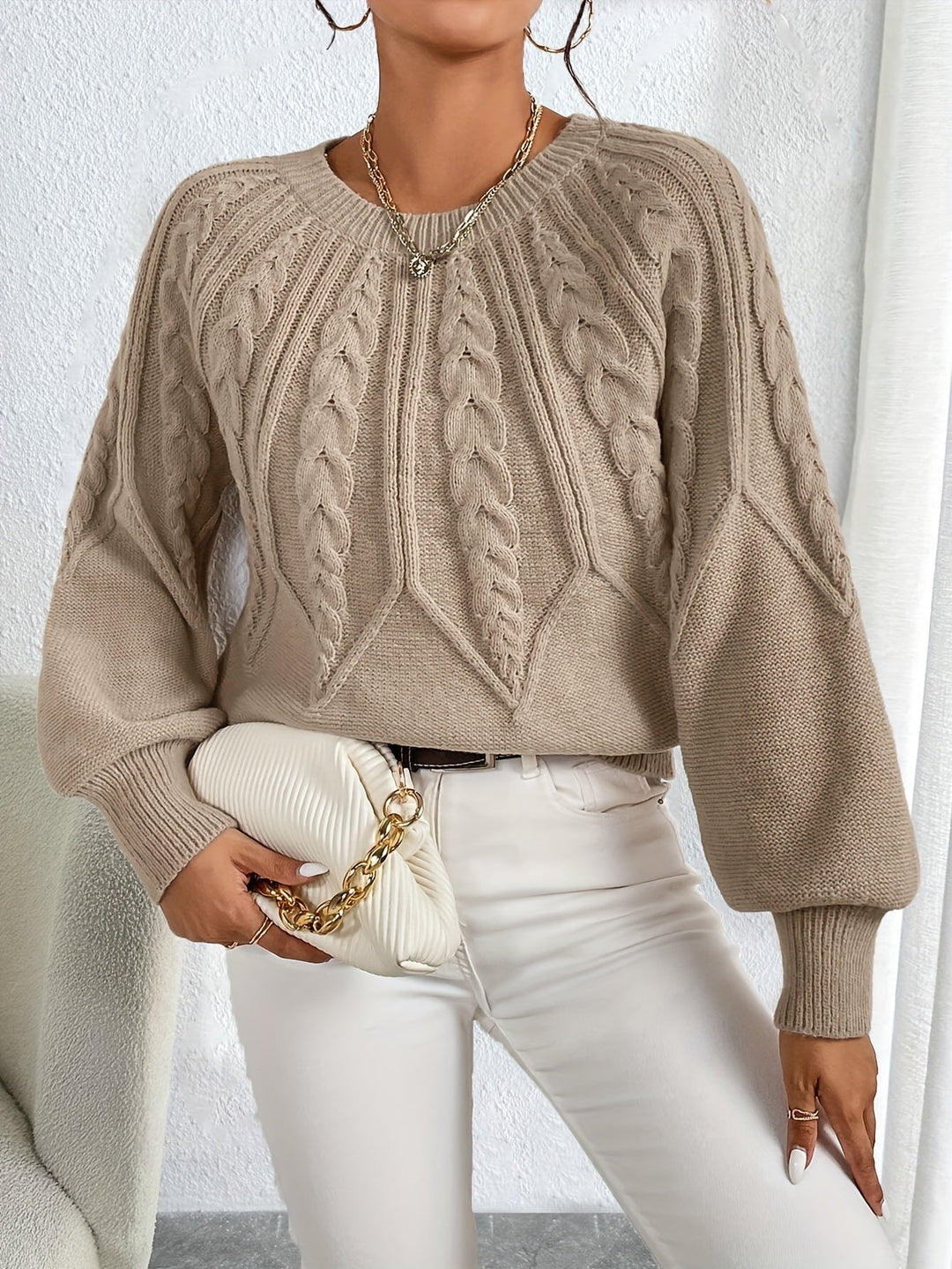Elsie - Cable Knit Balloon Sleeve Sweater 4