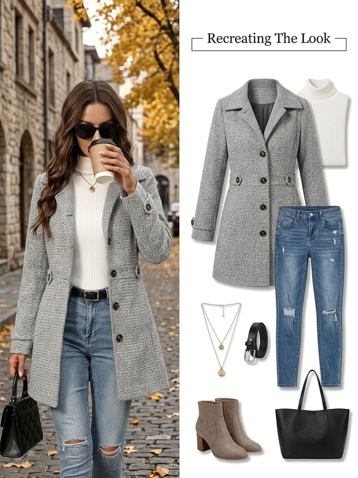 Elsje | Women's Herringbone Coat Fitted Winter Dress Coat 6
