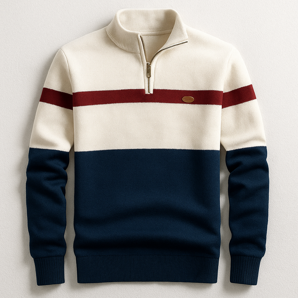 Elston - Colour Block Quarter-Zip Sweater 1