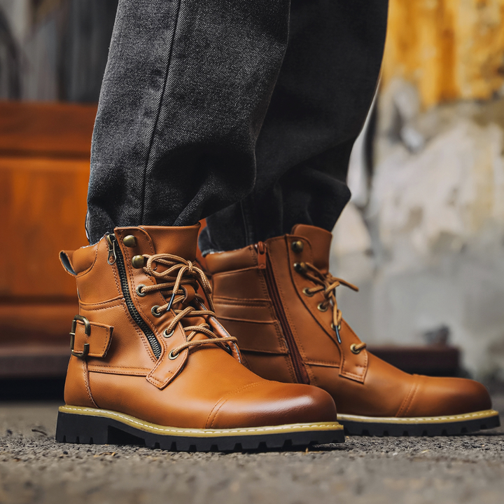 Emmett | Men's Leather Boots Zip Up Motorcycle Combat Ankle 1