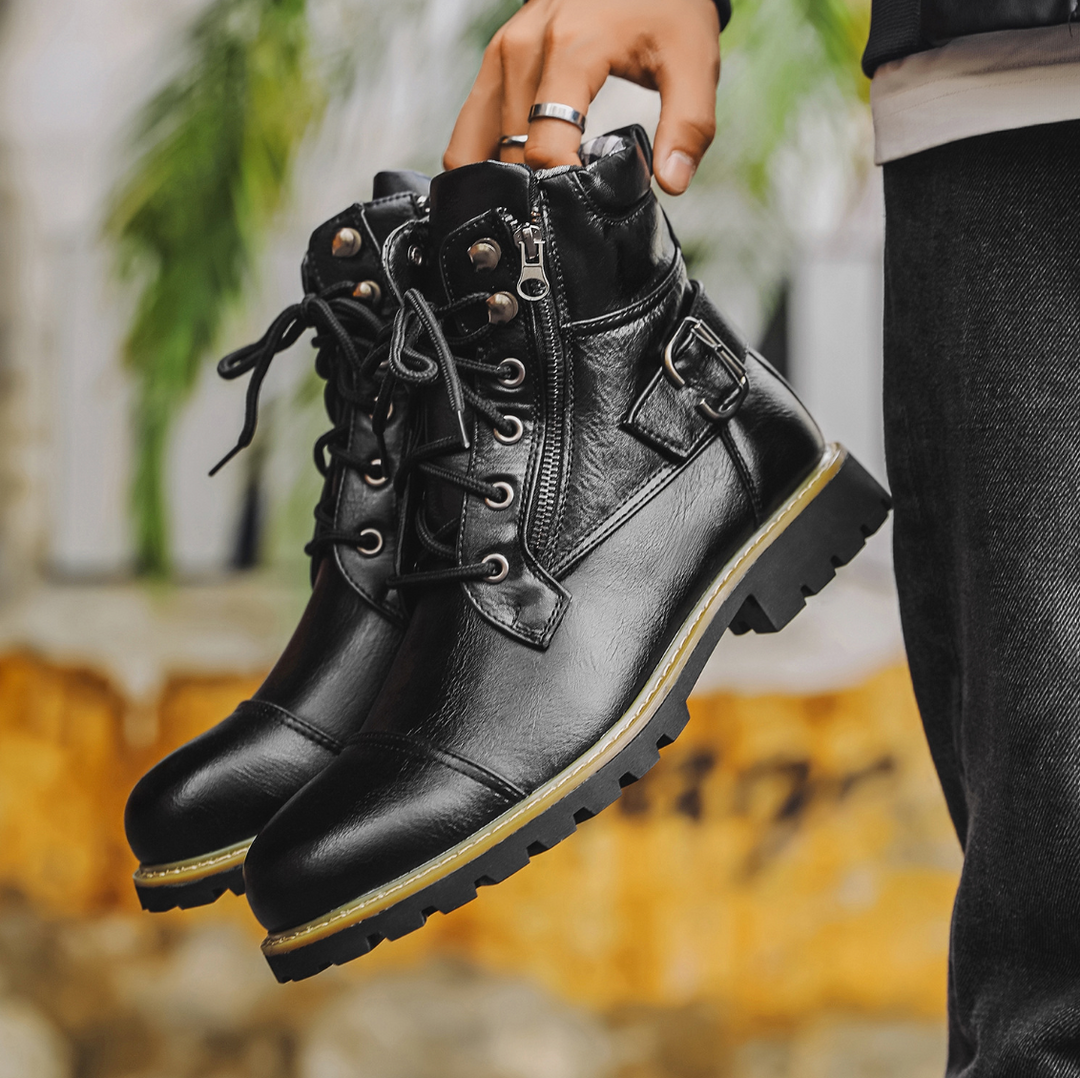 Emmett | Men's Leather Boots Zip Up Motorcycle Combat Ankle 2