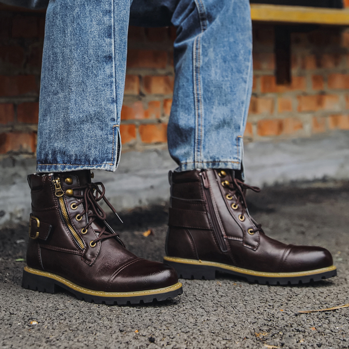 Emmett | Men's Leather Boots Zip Up Motorcycle Combat Ankle 3