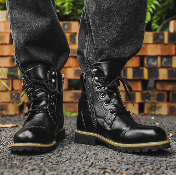 Emmett | Men's Leather Boots Zip Up Motorcycle Combat Ankle 4