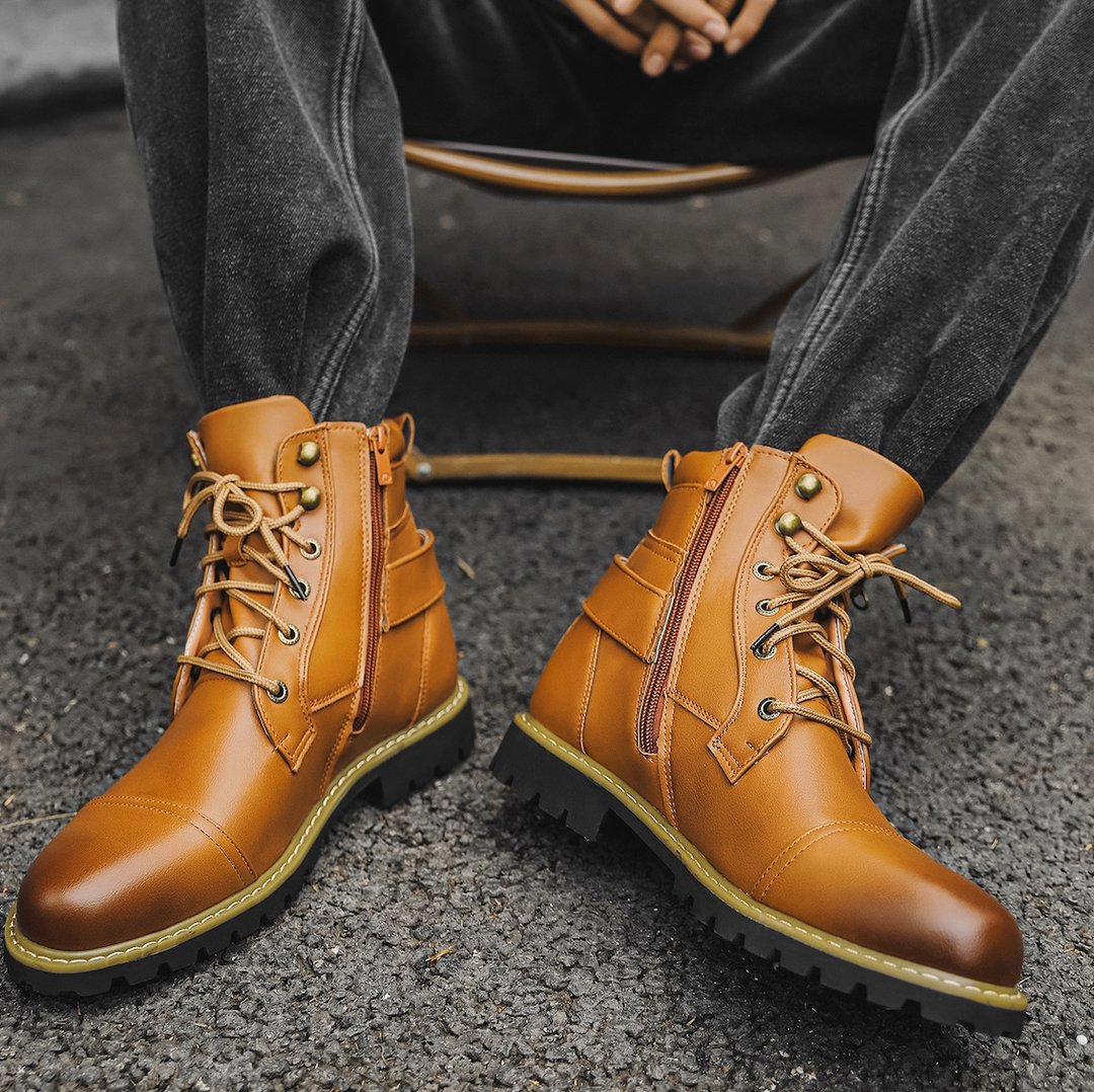 Emmett | Men's Leather Boots Zip Up Motorcycle Combat Ankle 6