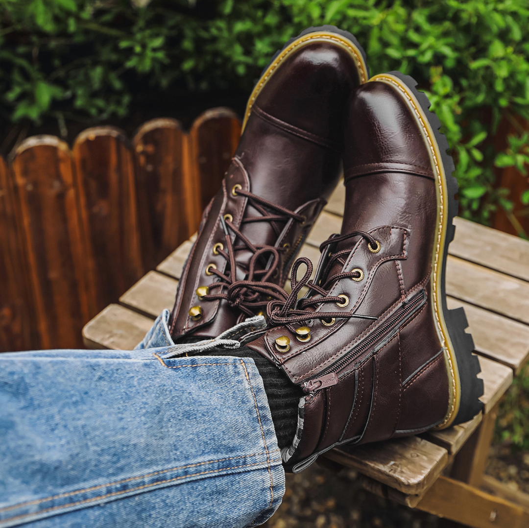 Emmett | Men's Leather Boots Zip Up Motorcycle Combat Ankle 7