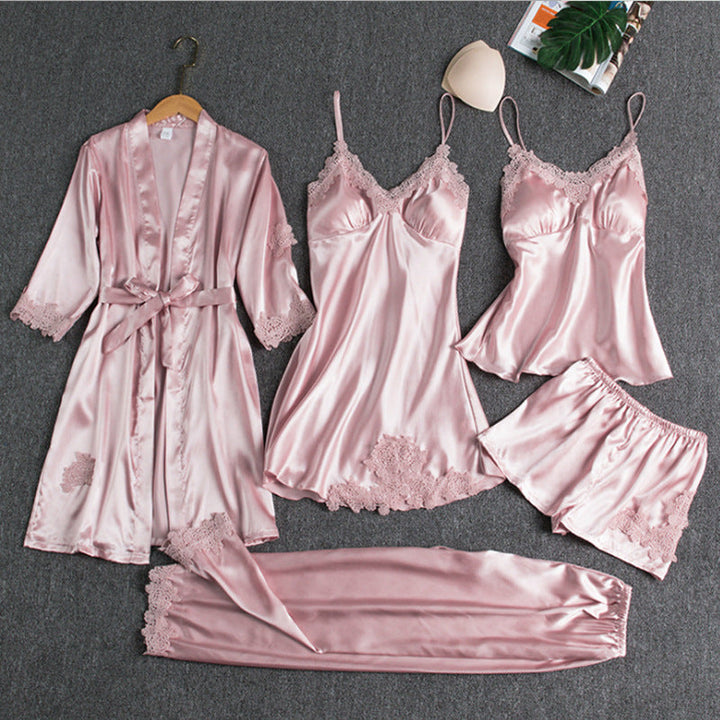 Eulalie | Women's Satin Pajama Set Lace Robe 1