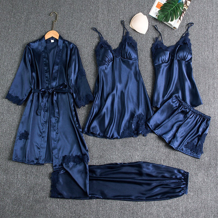 Eulalie | Women's Satin Pajama Set Lace Robe 2