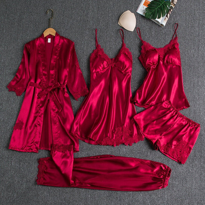Eulalie | Women's Satin Pajama Set Lace Robe 3