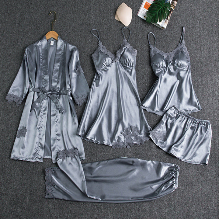 Eulalie | Women's Satin Pajama Set Lace Robe 5