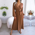 Zoë Brown Maxi Dress with V-neck Festive Boho Style
