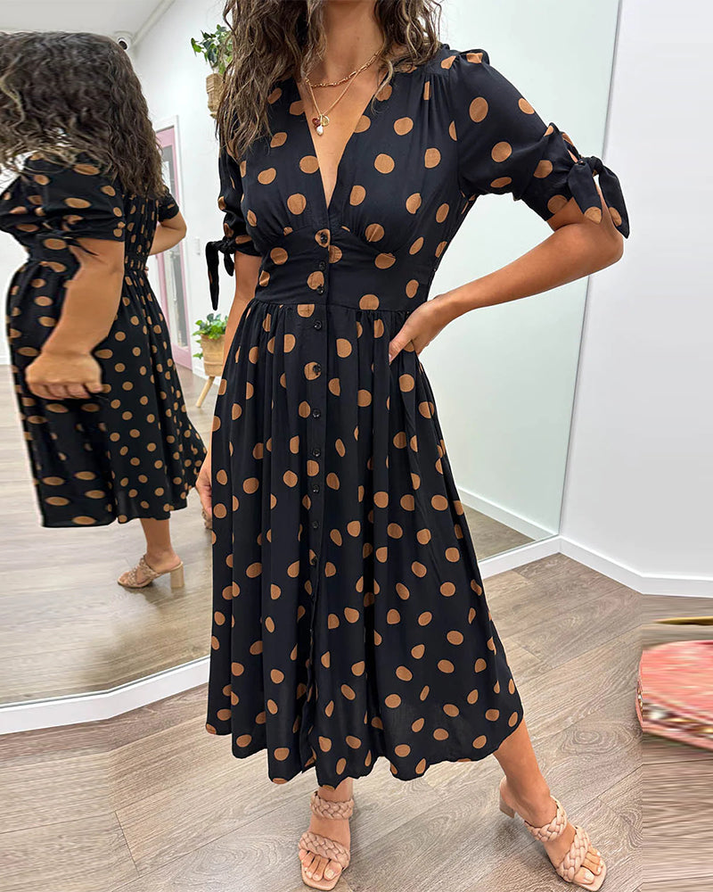 Mina™ | V-Neck Polka Dot Dress