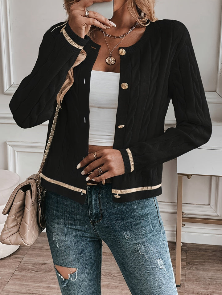 Femmy | Women's Cropped Cable Knit Button Up Cardigan 8