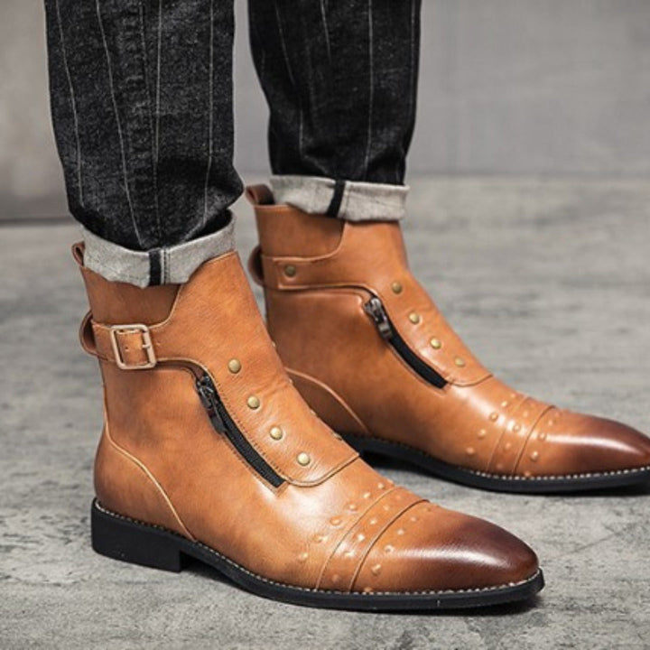 Finnian | Men's Dress Boots Leather Zip Up Cap Toe Ankle 1