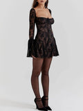 Fleur - Black Satin Flounce Mini Dress