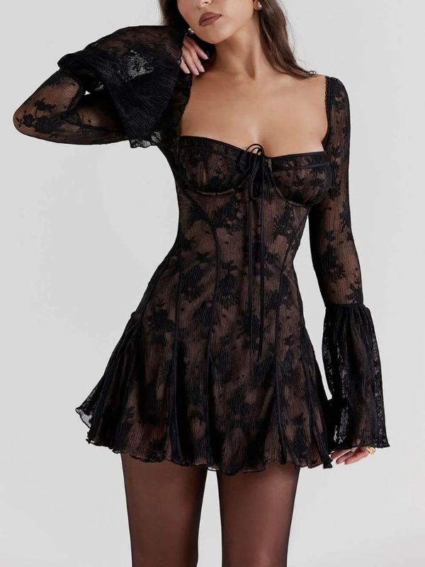 Fleur - Black Satin Flounce Mini Dress 6