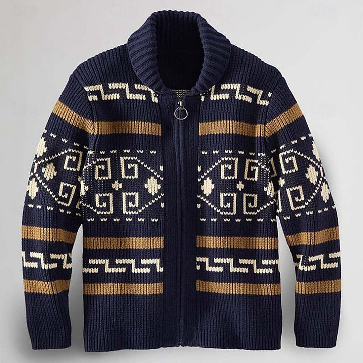 Men's Aztec Shawl Collar Zip Cardigan – Detail View