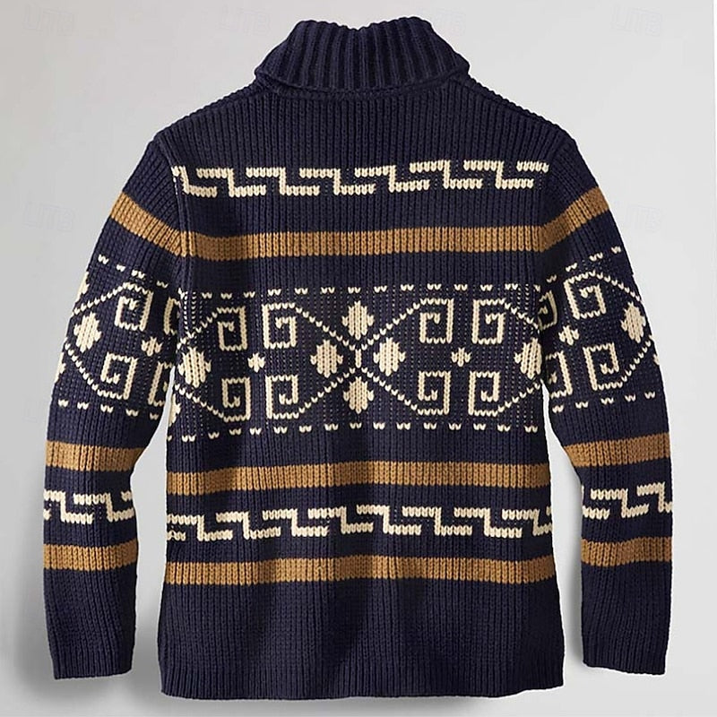 Men's Aztec Shawl Collar Zip Cardigan – Detail View
