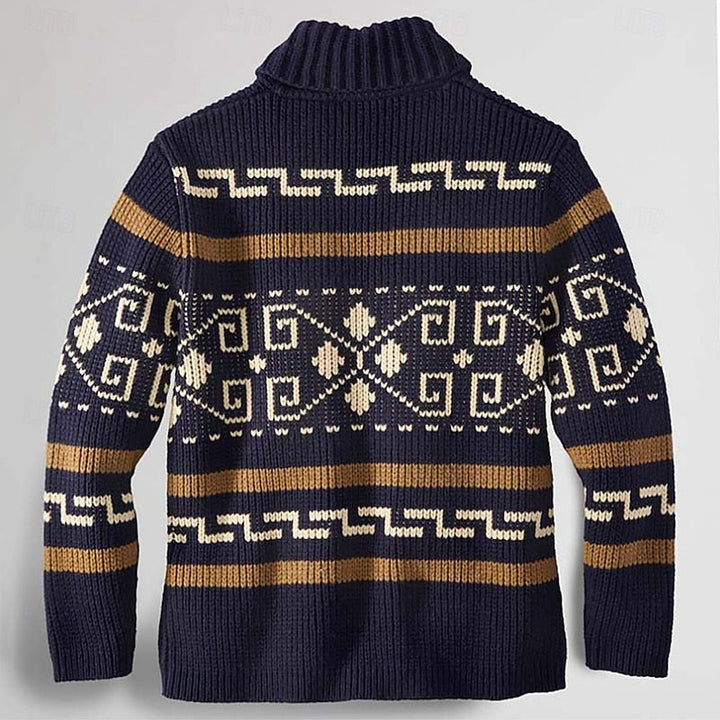 Men's Aztec Shawl Collar Zip Cardigan – Detail View