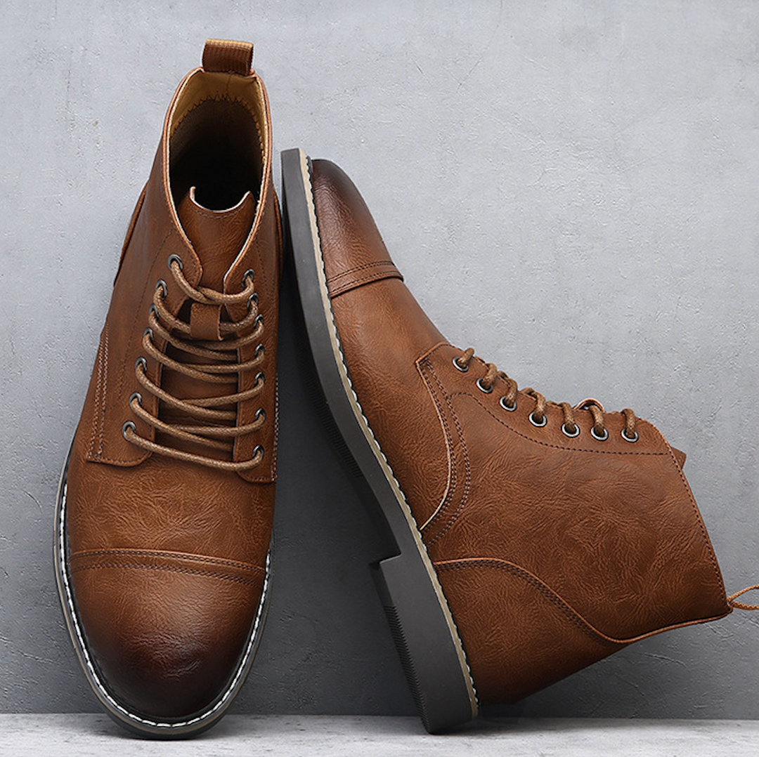 Garrett | Men's Leather Boots Work Lace Up Cap Toe Casual 5