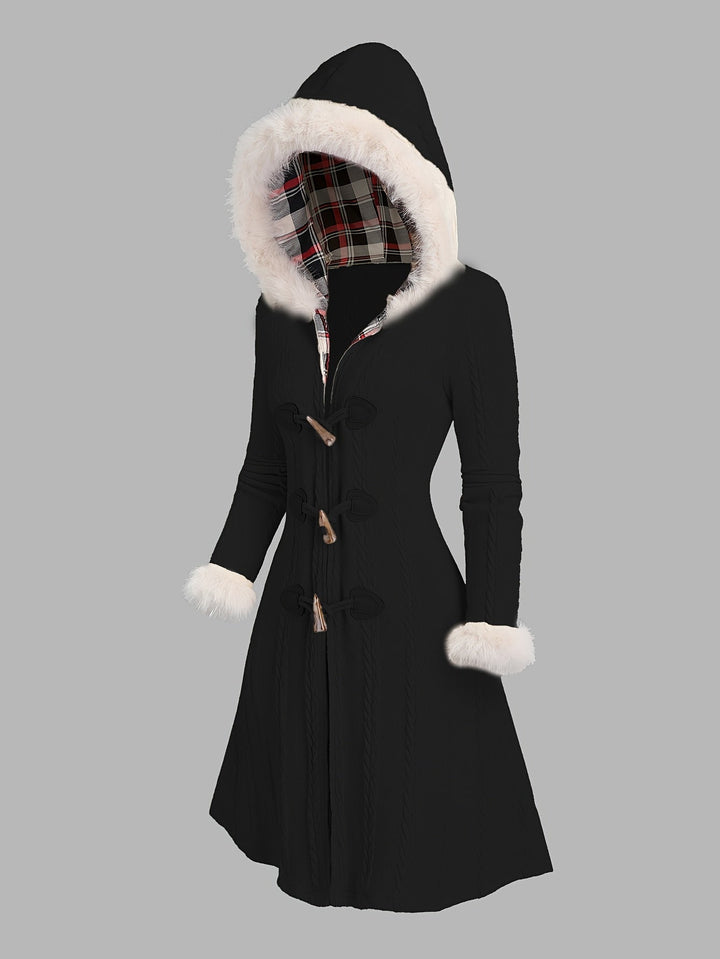 Geertruida | Women's Fur Trim Hooded Toggle Swing Coat 2