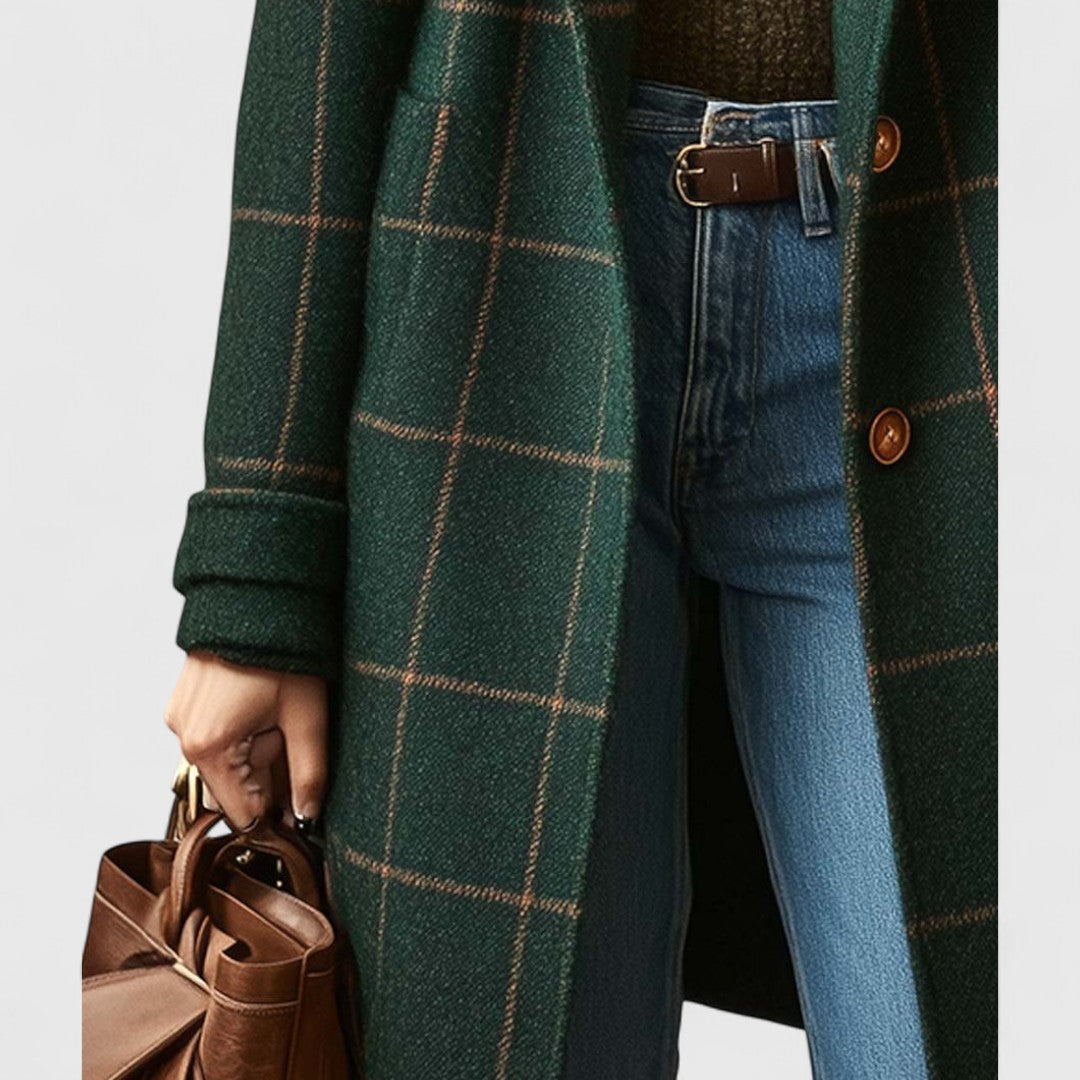 Geesje | Women's Plaid Coat Single Breasted Fall 3