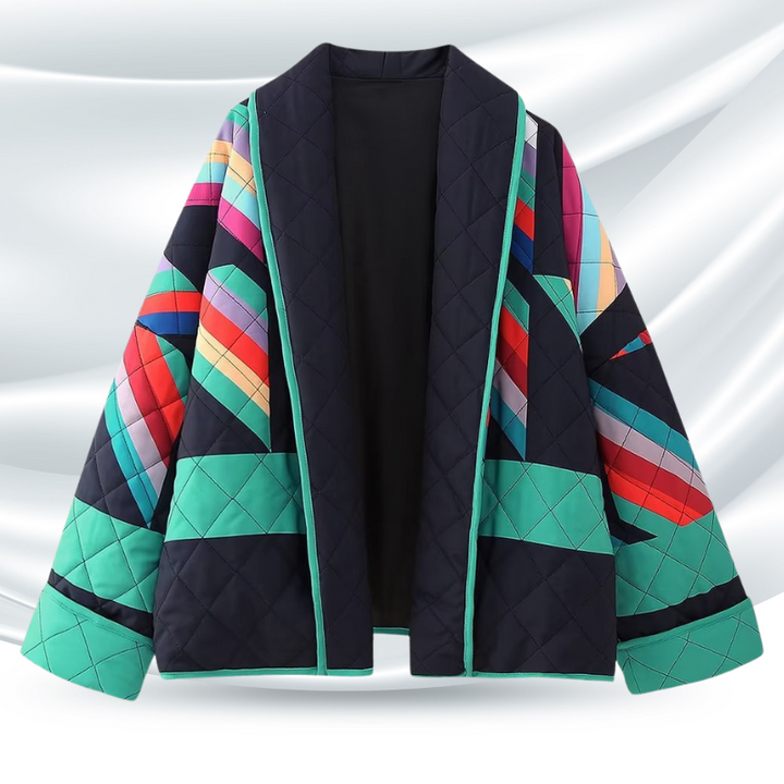 Gerda | Women's Puffer Jacket Open Front Striped Kimono 1