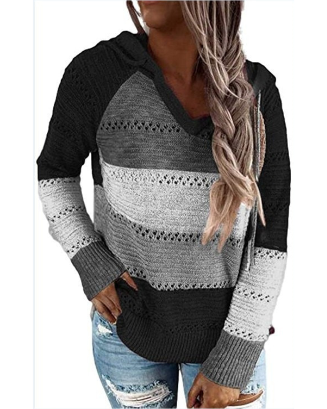 Gonda | Women's Hooded Sweater Knit Pullover Striped Oversized 1