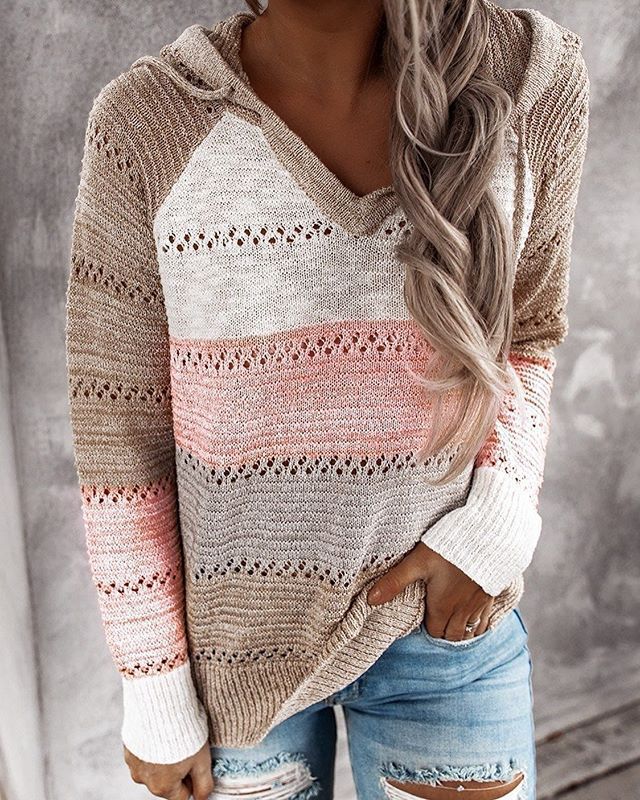 Gonda | Women's Hooded Sweater Knit Pullover Striped Oversized 2