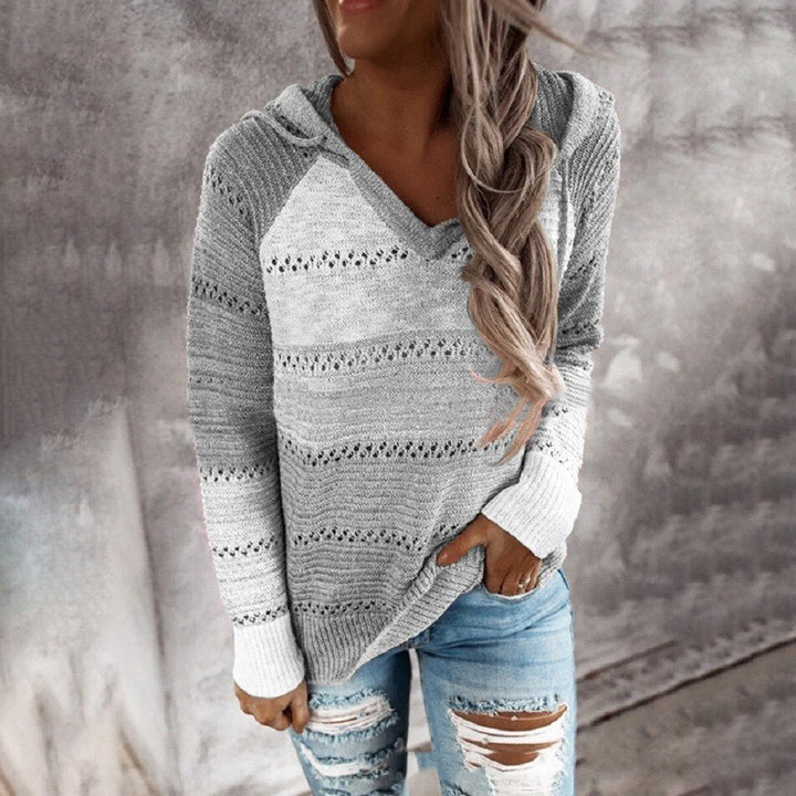 Gonda | Women's Hooded Sweater Knit Pullover Striped Oversized 3