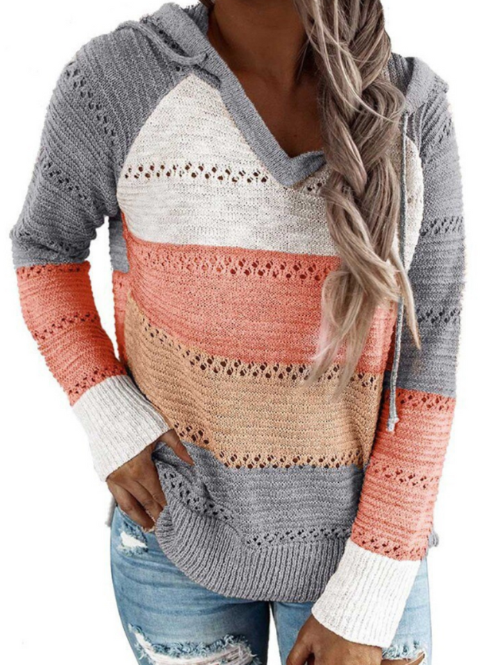 Gonda | Women's Hooded Sweater Knit Pullover Striped Oversized 5