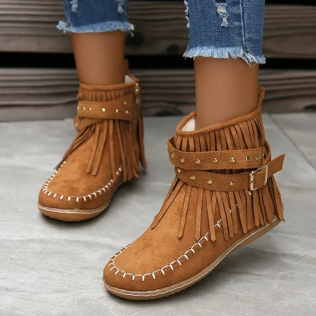 Gonneke | Women's Boho Fringe Suede Ankle Boots 1