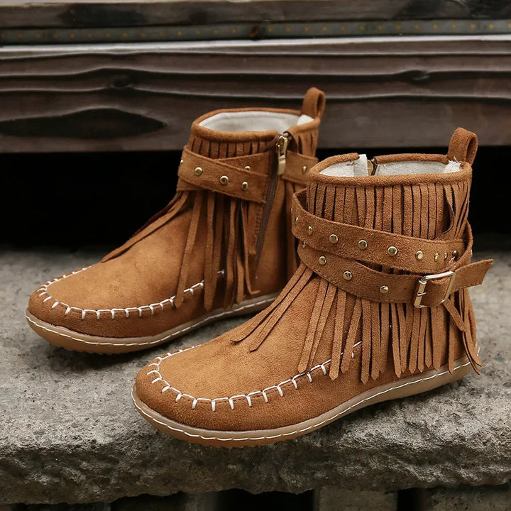 Gonneke | Women's Boho Fringe Suede Ankle Boots 4