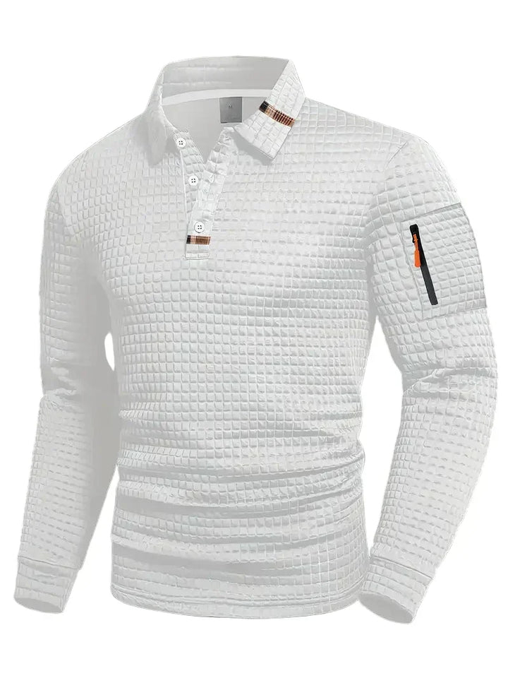 Men's Long Sleeve Waffle Polo Shirt – White