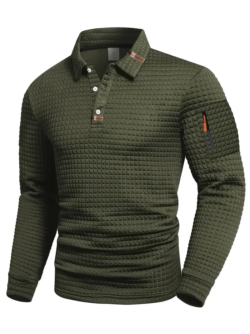 Men's Long Sleeve Waffle Polo Shirt – Green