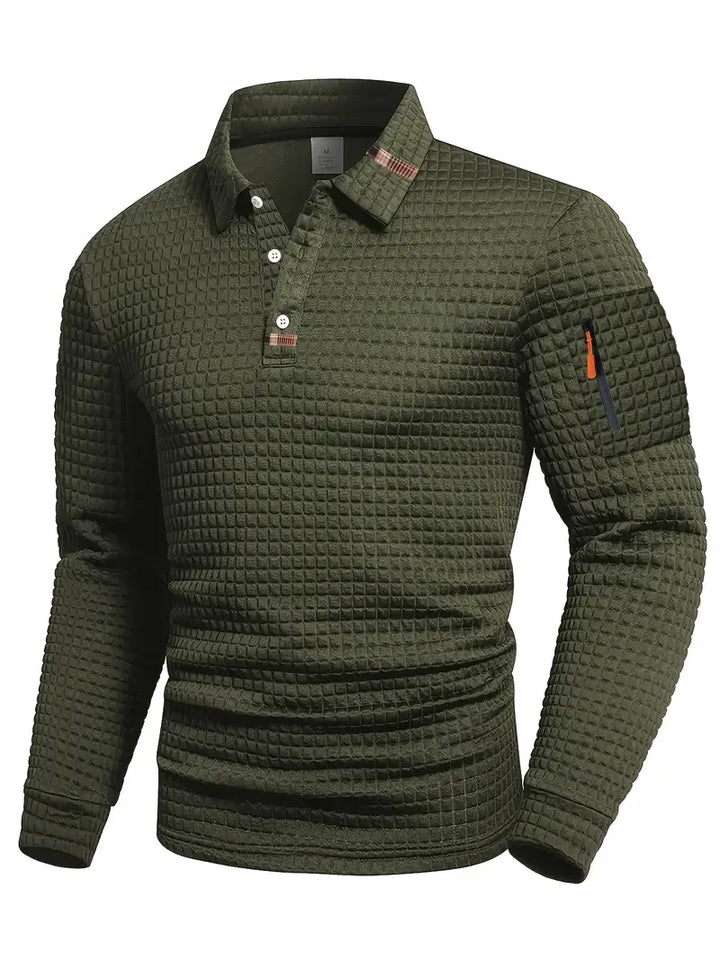 Men's Long Sleeve Waffle Polo Shirt – Green