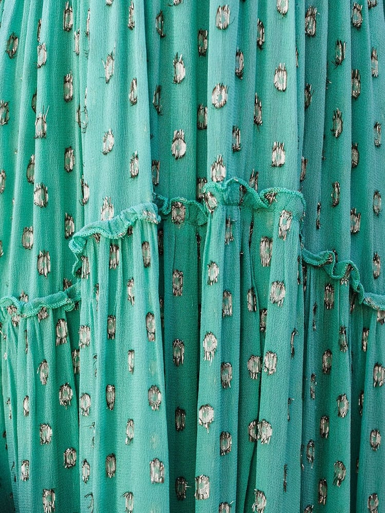 Evi™ Green Maxi Dress with V-Neck and Summer Ibiza Print