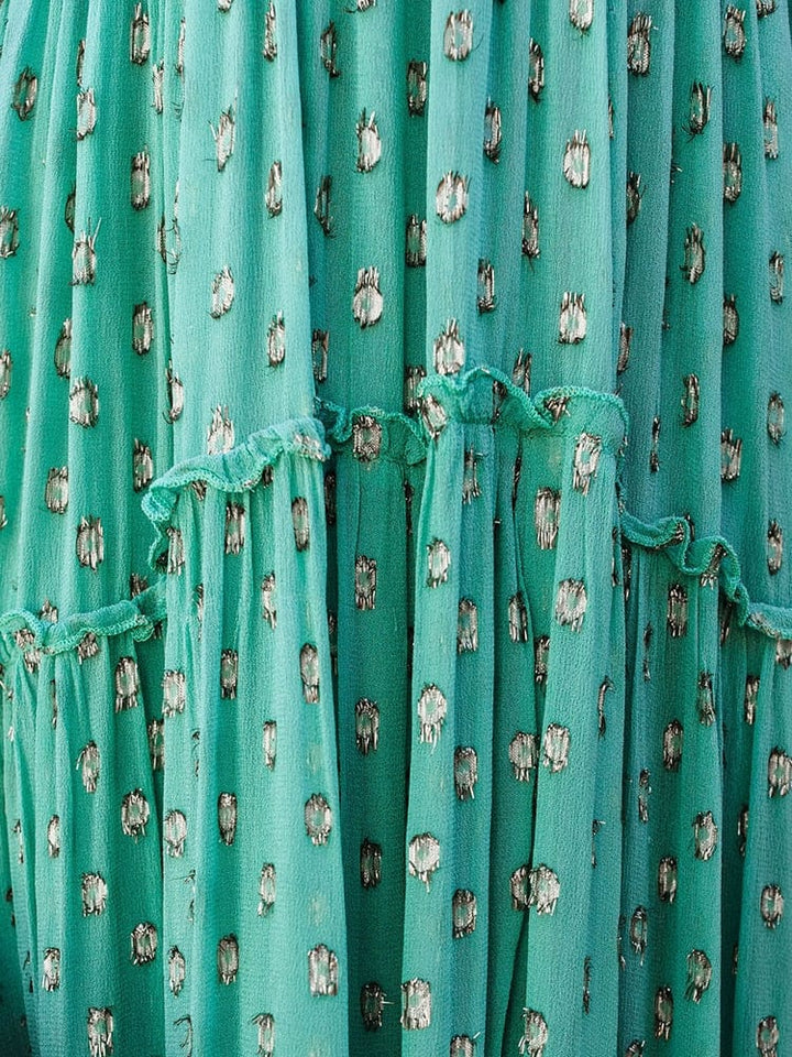Evi™ Green Maxi Dress with V-Neck and Summer Ibiza Print