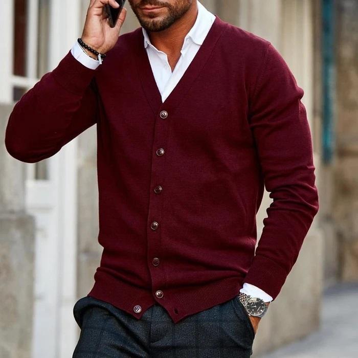 Gustav | Men's V Neck Cardigan Sweater Button Up Knit 1