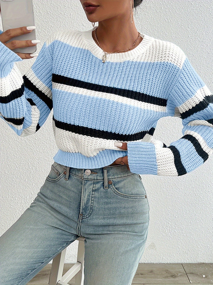 Hattie | Women's Striped Color Block Sweater Crew Neck 1
