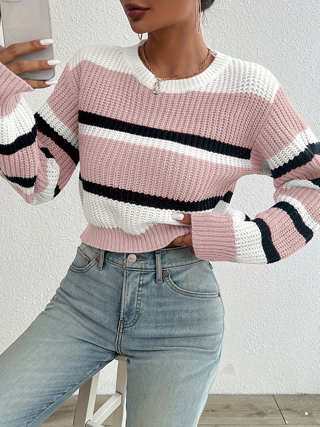 Hattie | Women's Striped Color Block Sweater Crew Neck 6