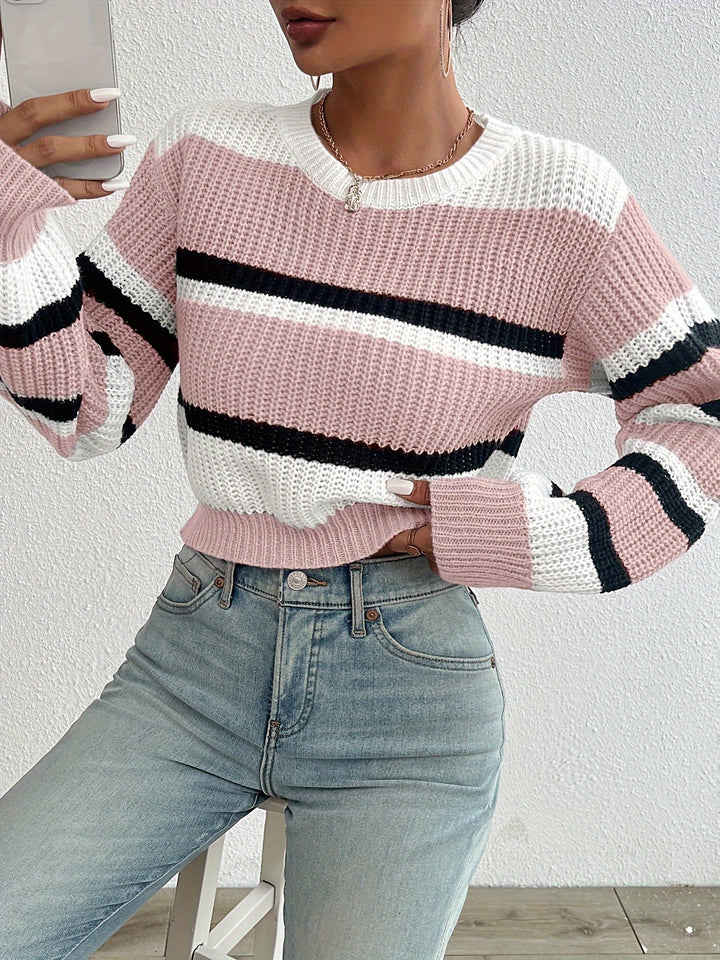 Hattie | Women's Striped Color Block Sweater Crew Neck 6