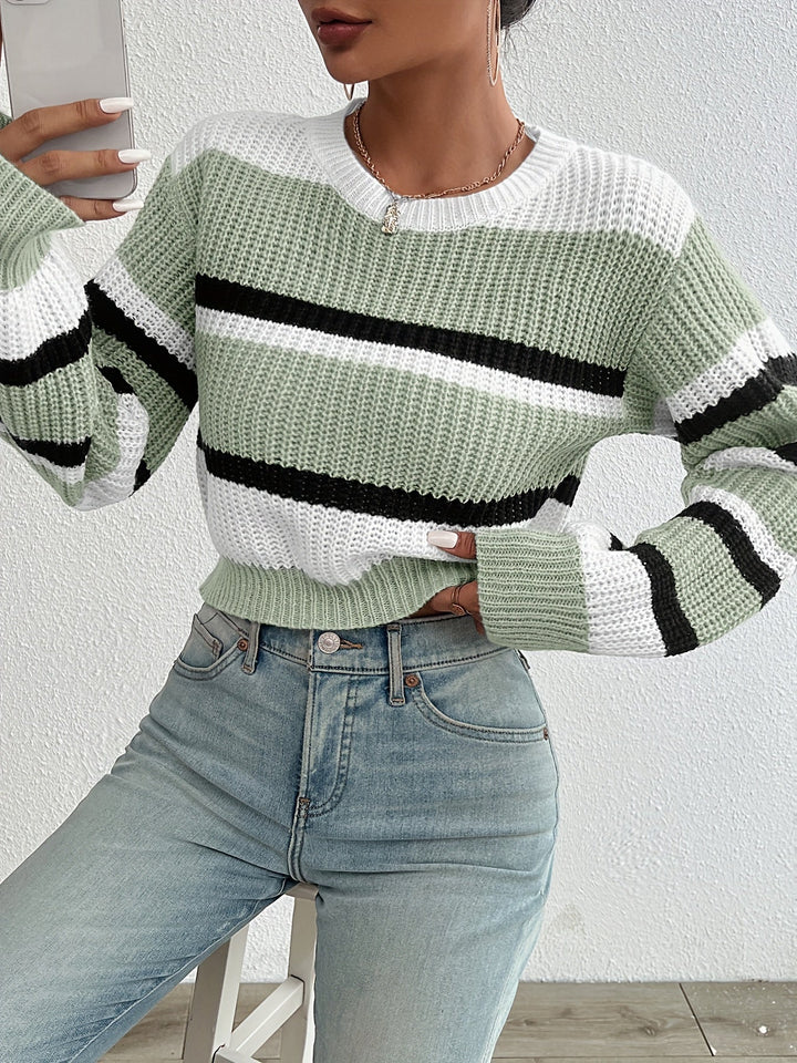 Hattie | Women's Striped Color Block Sweater Crew Neck 7