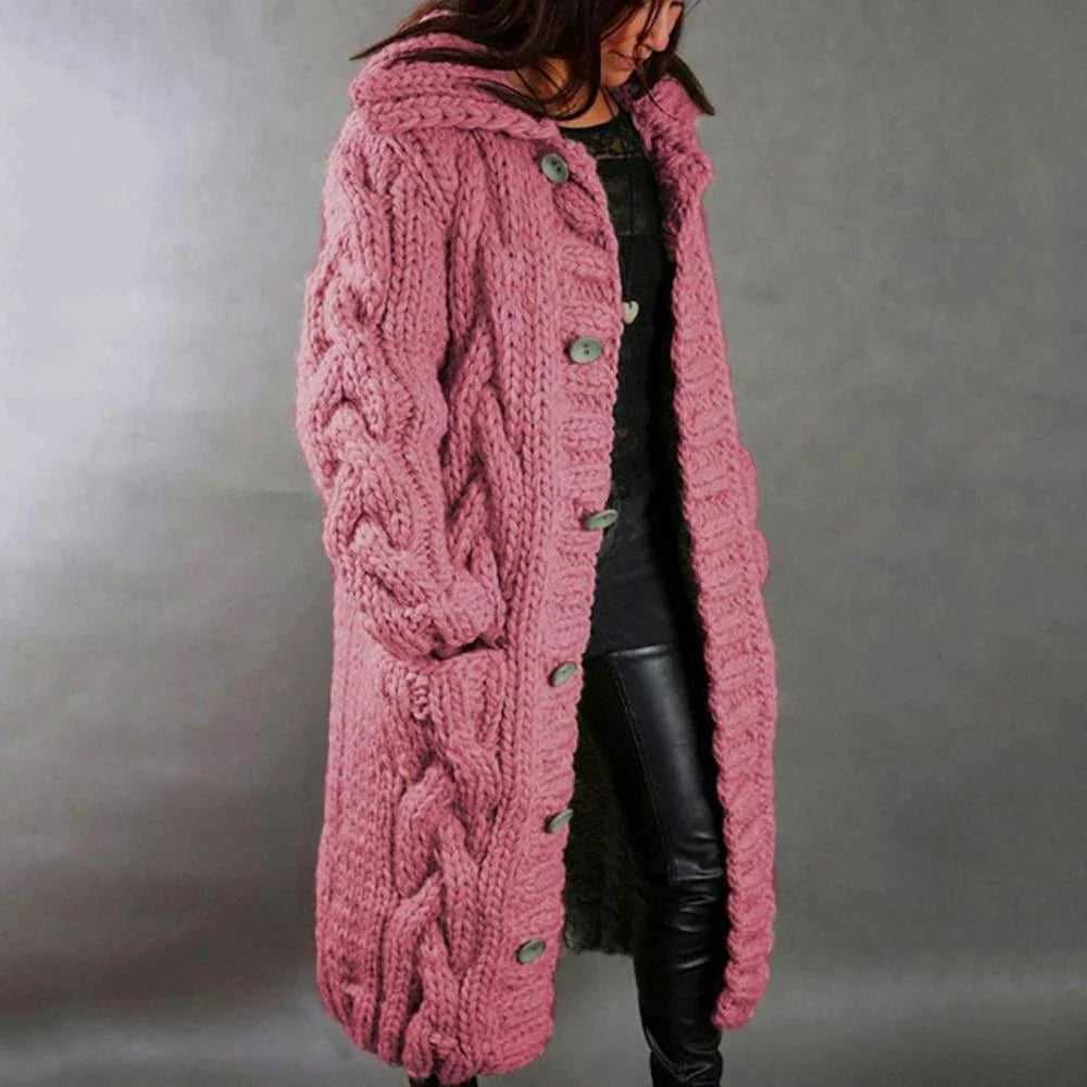 Hedda - Chunky Knit Hooded Long Coat 4