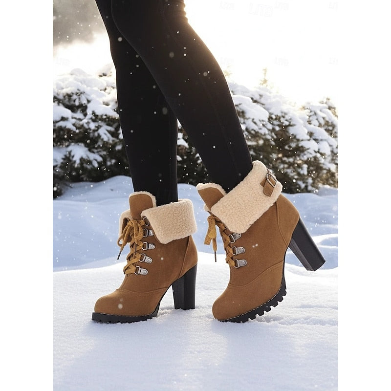 Heleen | Women's Heeled Lace Up Winter Combat Boots 5
