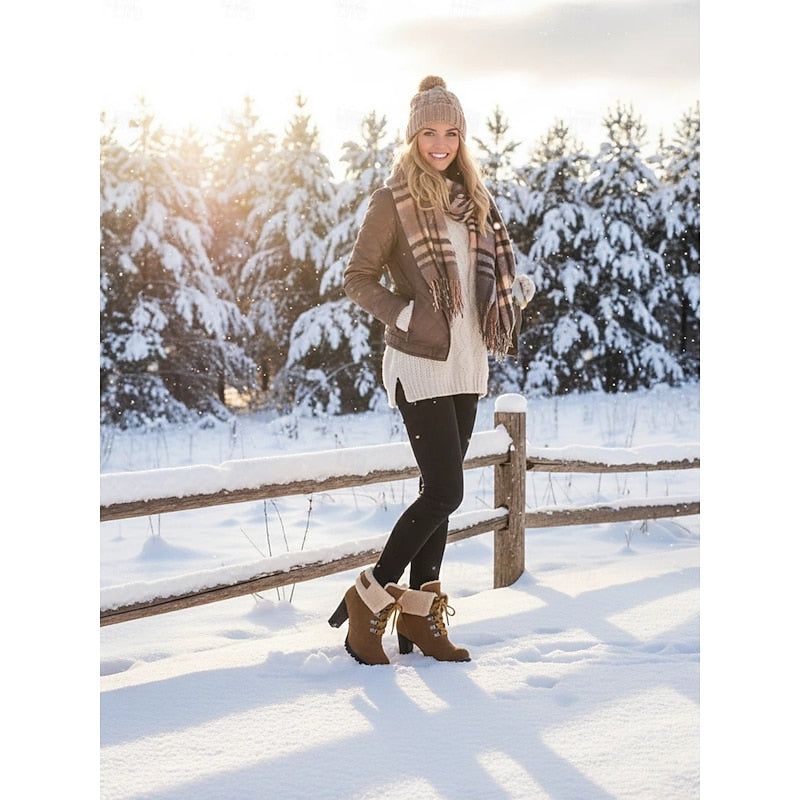 Heleen | Women's Heeled Lace Up Winter Combat Boots 6