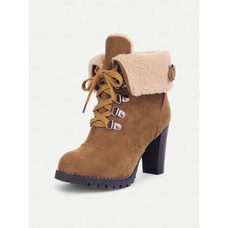 Heleen | Women's Heeled Lace Up Winter Combat Boots 9