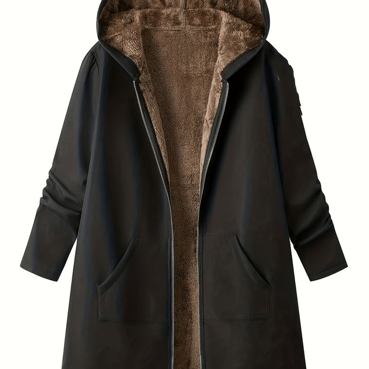 Hendrikje | Women's Long Fleece Lined Hooded Coat 4