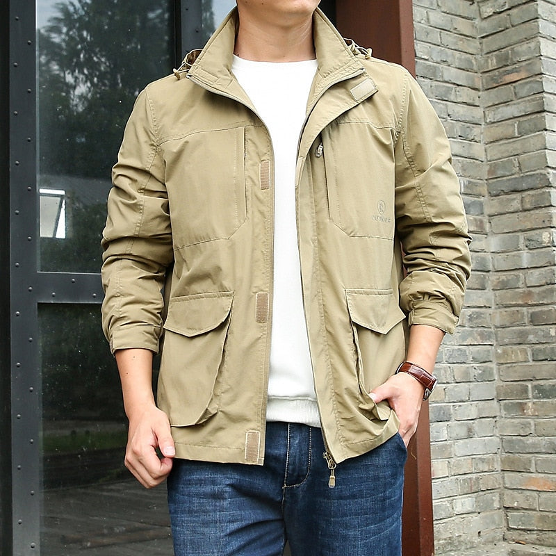 Men's Hooded Cargo Utility Jacket – Khaki